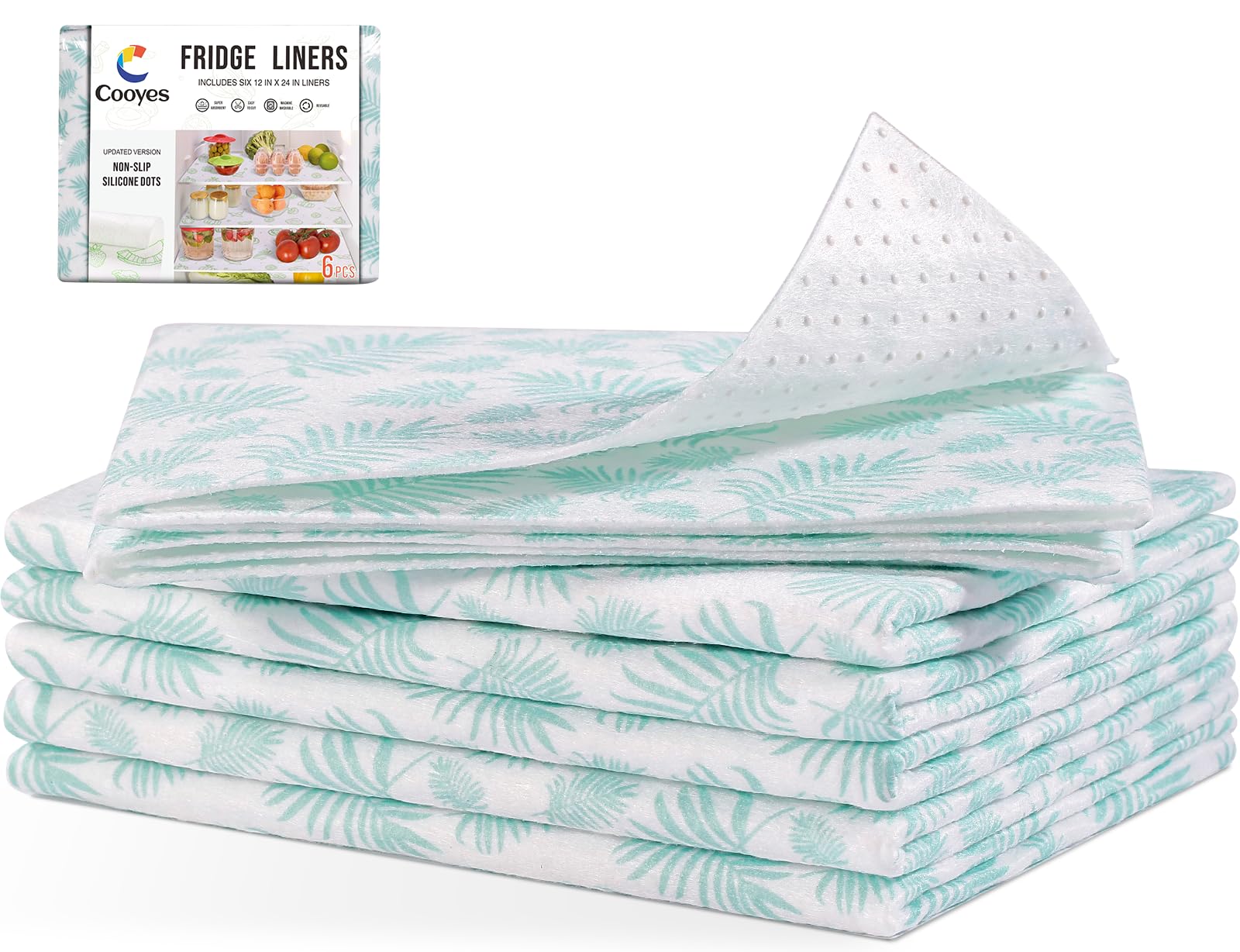 Cooyes Drawer and Shelf Liner for Kitchen Cabinets, Cloth Material, Non Slip Refrigerator Liners Washable, Fridge Mats for Glass Shelves and Bins, 6