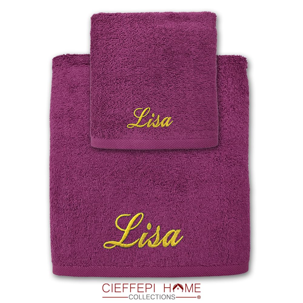 Cieffepi Home Collections Set Bagno (Asciugamano Viso + Ospite) GOLD Personalizzabile in mordiba spugna di puro cotone (Arancione)