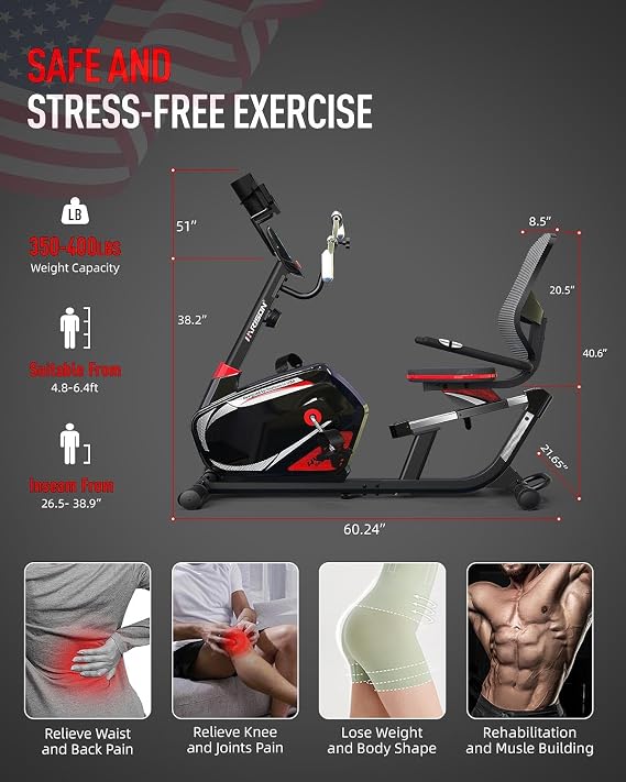 HARISON Recumbent Exercise Bike with 400 lbs Capacity, Magnetic Recumbent bike for Adult and Seniors, Recumbent Stationary bike for Home with Smart Bluetooth App, 2 in 1 LCD Monitor and Tablet Holder, Heart Rate monitor (HR-B8ARE 90% Pre-assembled with Arm Exerciser)