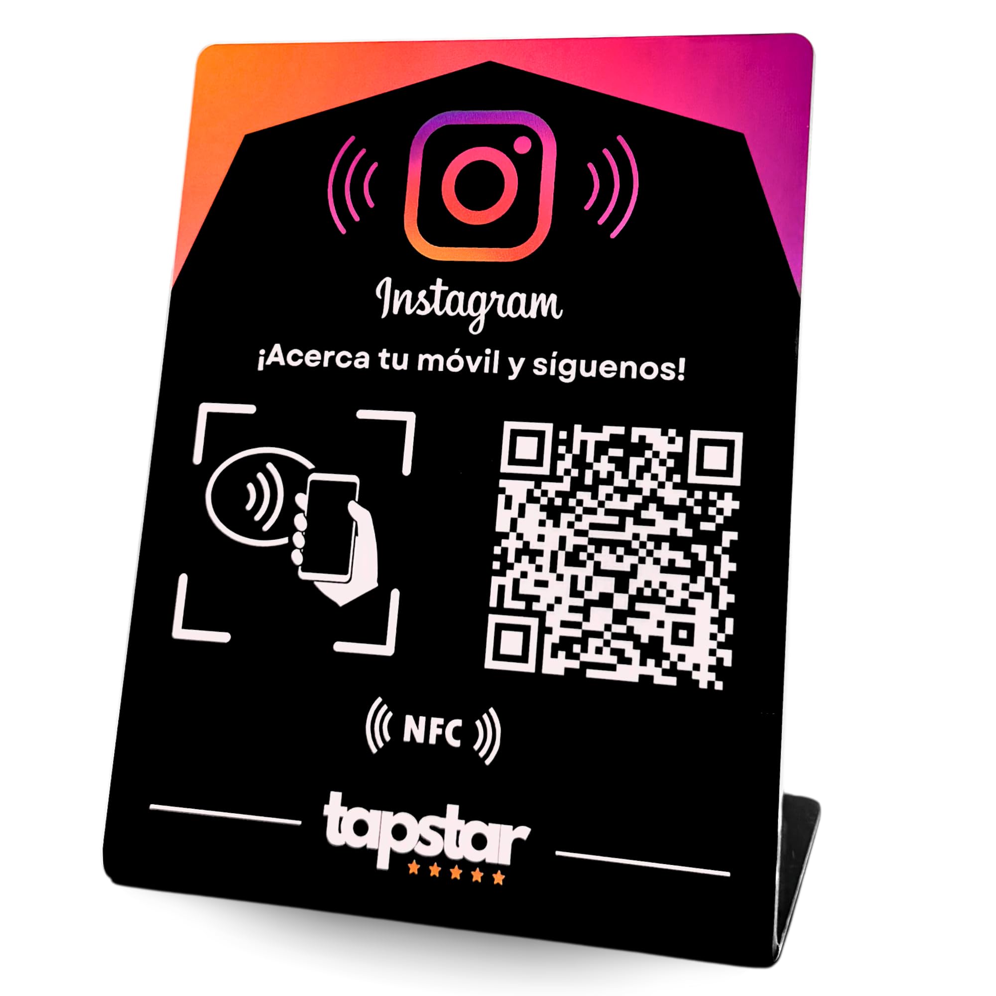 TAPSTAR Expositor Instagram NFC y QR - Stand para Seguidores en Instagram - Cartel NFC Redes Sociales - Compatible con Android & iPhone - Configuración Fácil con Plataforma Web - Sin Suscripciones