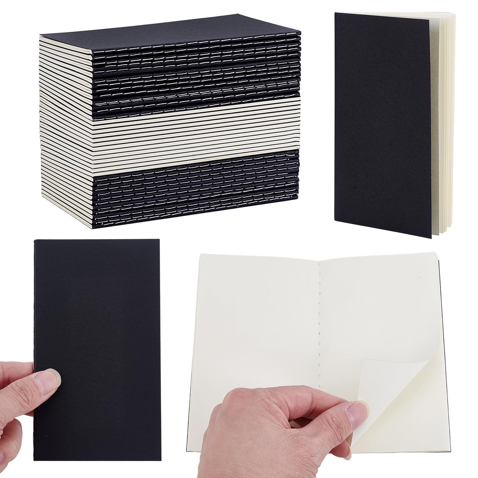 arricraft 50 Pcs Black Cover Mini Pocket Notebook, 5.55 x 3.17 Inch Paper Diary Journal Subject Pocket Notebooks for Teachers and Students Office