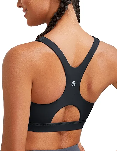RUNNING GIRL Sports Bras for Women High Support,Racerback High Impact Grey Sports Bra Moulded Cup Workout Bra Push up E-black Small