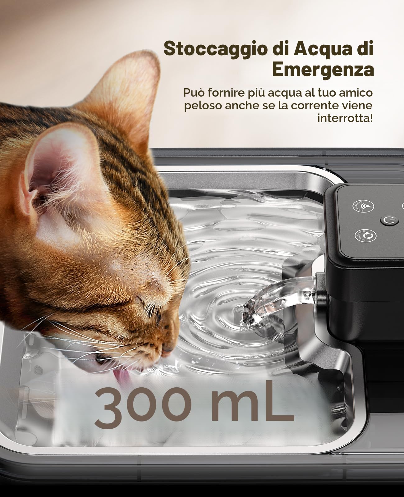 FEELNEEDY Fontanella per Gatti senza Fili, 3.2L Fontana per Gatti Acciaio Inox con Sensore di Movimento, Lavabile in Lavastoviglie, Visualizzazione del Filtro, 4000 mAh Batteria | FEELNEEDY Fontana trasparente per animali domestici, a batteria, sensore di