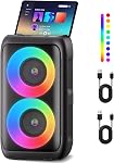 Haut-parleur Bluetooth avec 2 Microphones sans fil - Haut-parleur de grande fête pour adultes Enfants Karaoké avec lumières - Support de haut-parleurs portatifs amovibles TWS/AUX/USB/TF Carte cadeau pour la fête à domicile