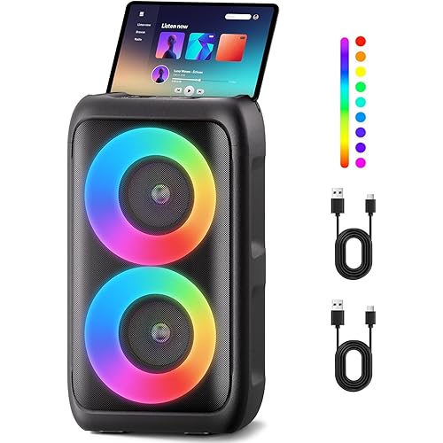 Bluetooth Speaker with 2 Wireless Microphones - Big Party Speaker for Adults Kids Karaoke with Lights - Portable Rechargeable Floorstanding Speakers Support TWS/AUX/USB/TF Card for Home Party Gift