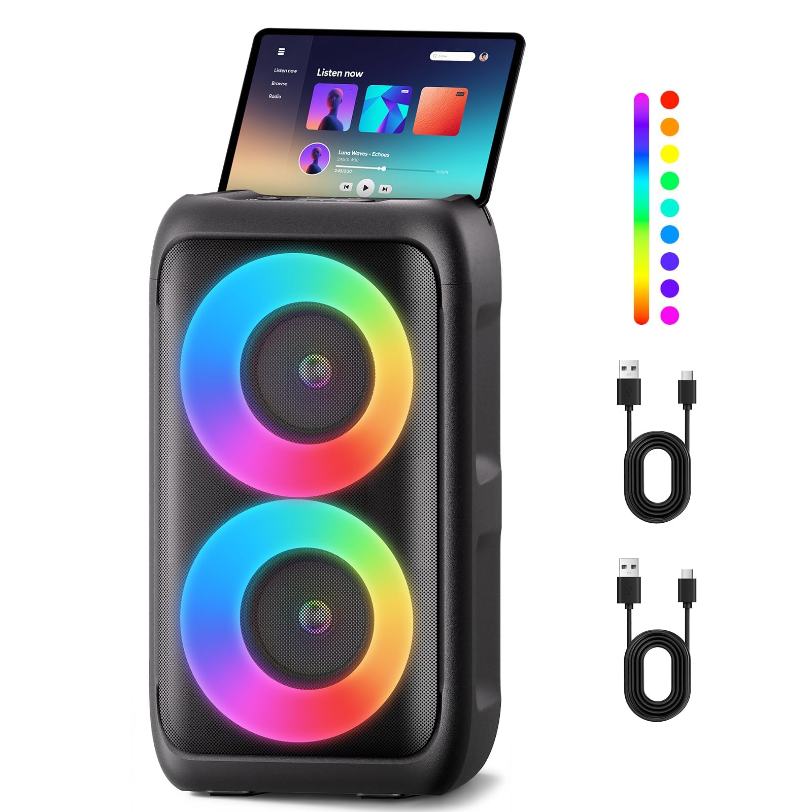 Bluetooth Speaker with 2 Wireless Microphones - Big Party Speaker for Adults Kids Karaoke with Lights - Portable Rechargeable Floorstanding Speakers Support TWS/AUX/USB/TF Card for Home Party Gift