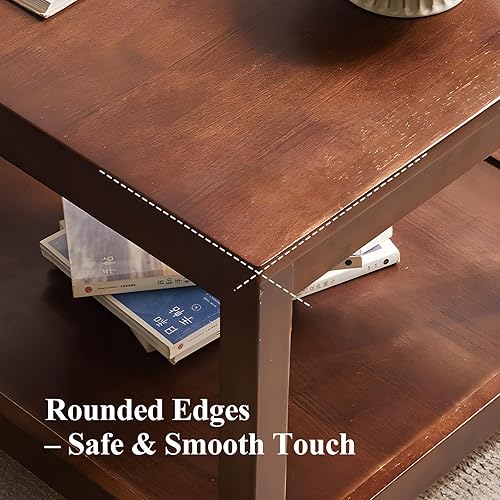 Miniatura 7 de Mesa auxiliar, mesa auxiliar cuadrada de madera maciza con estante de almacenamiento, mesa auxiliar de 2 niveles para sala de estar, mesa de sofá