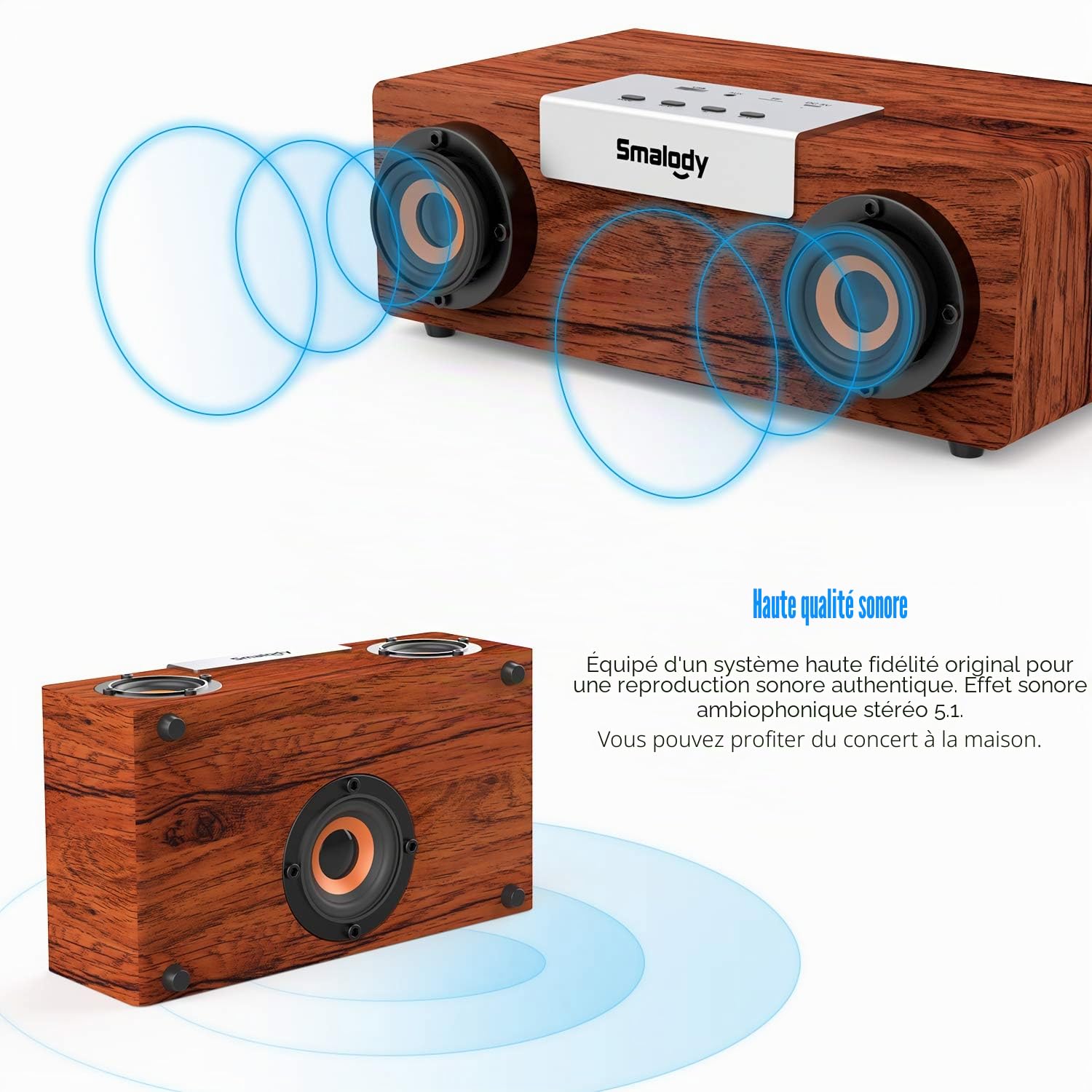 Smalody Haut-Parleur Bluetooth, Haut-parleurs Portables sans Fil en Bois