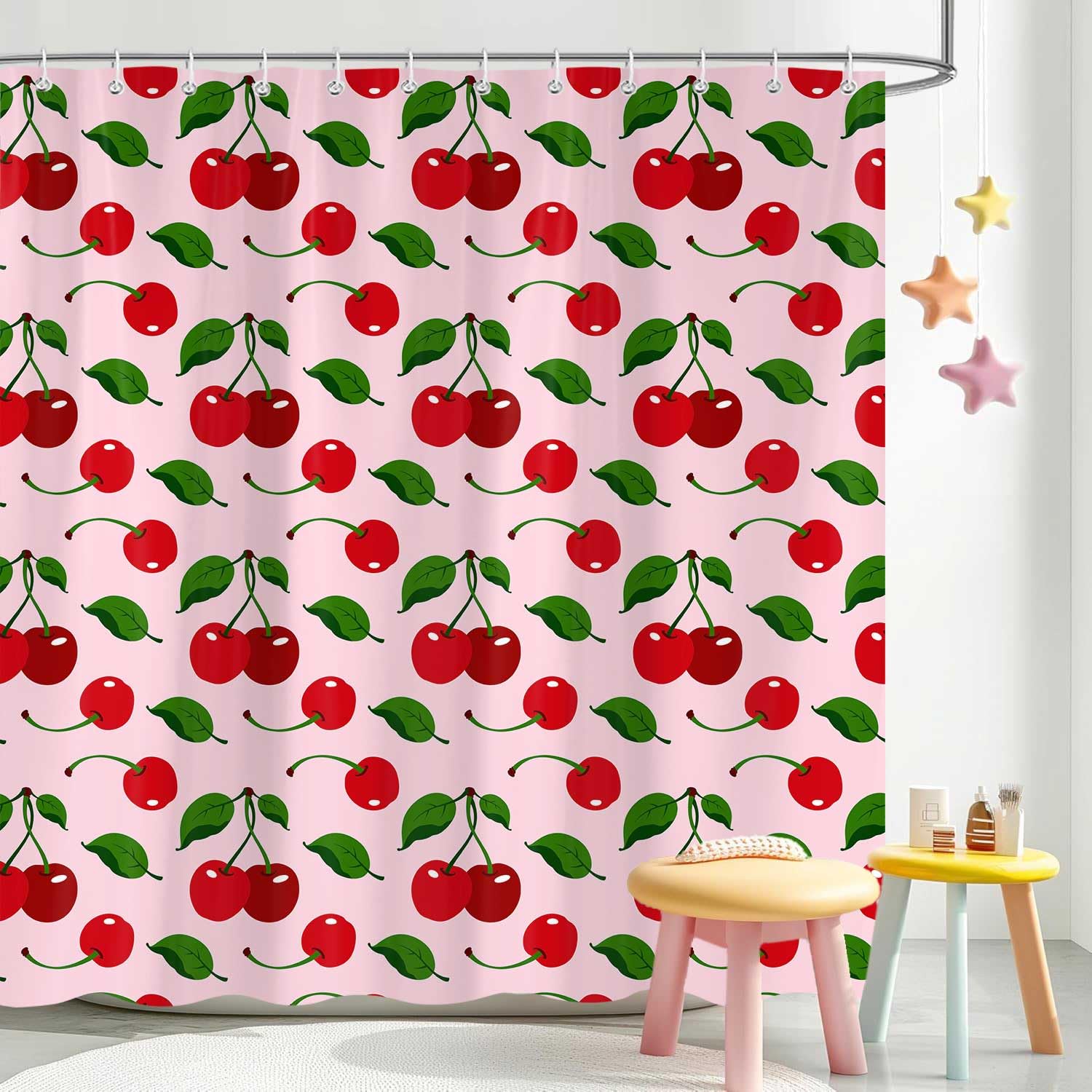 Rideau de douche anti-éclaboussures en polyester imperméable à motif cerise 183x183cm