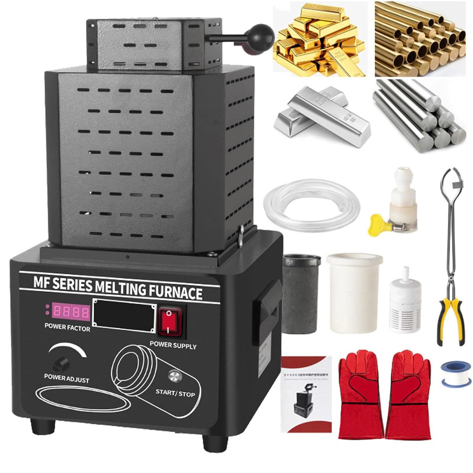 Digitale Schmelzofen 1600℃/2912℉,Automatischer Schmelzofen für Metall,Elektrisches Schmelz Ofen Kit mit Graphittiege Graphit Barrenform Schmelz Silber,Gold,Kupfer,Aluminium Black-1KG