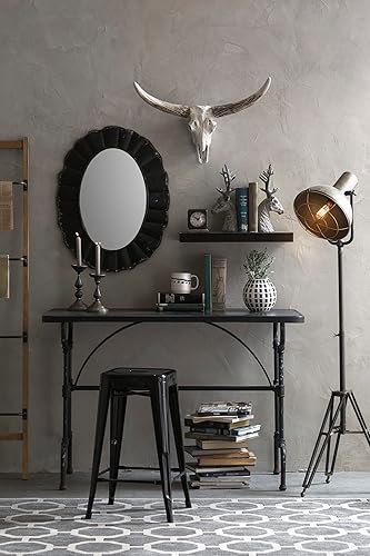 Miniatura 3 de Creative Co-Op Espejo ovalado con marco de metal festoneado negro envejecido