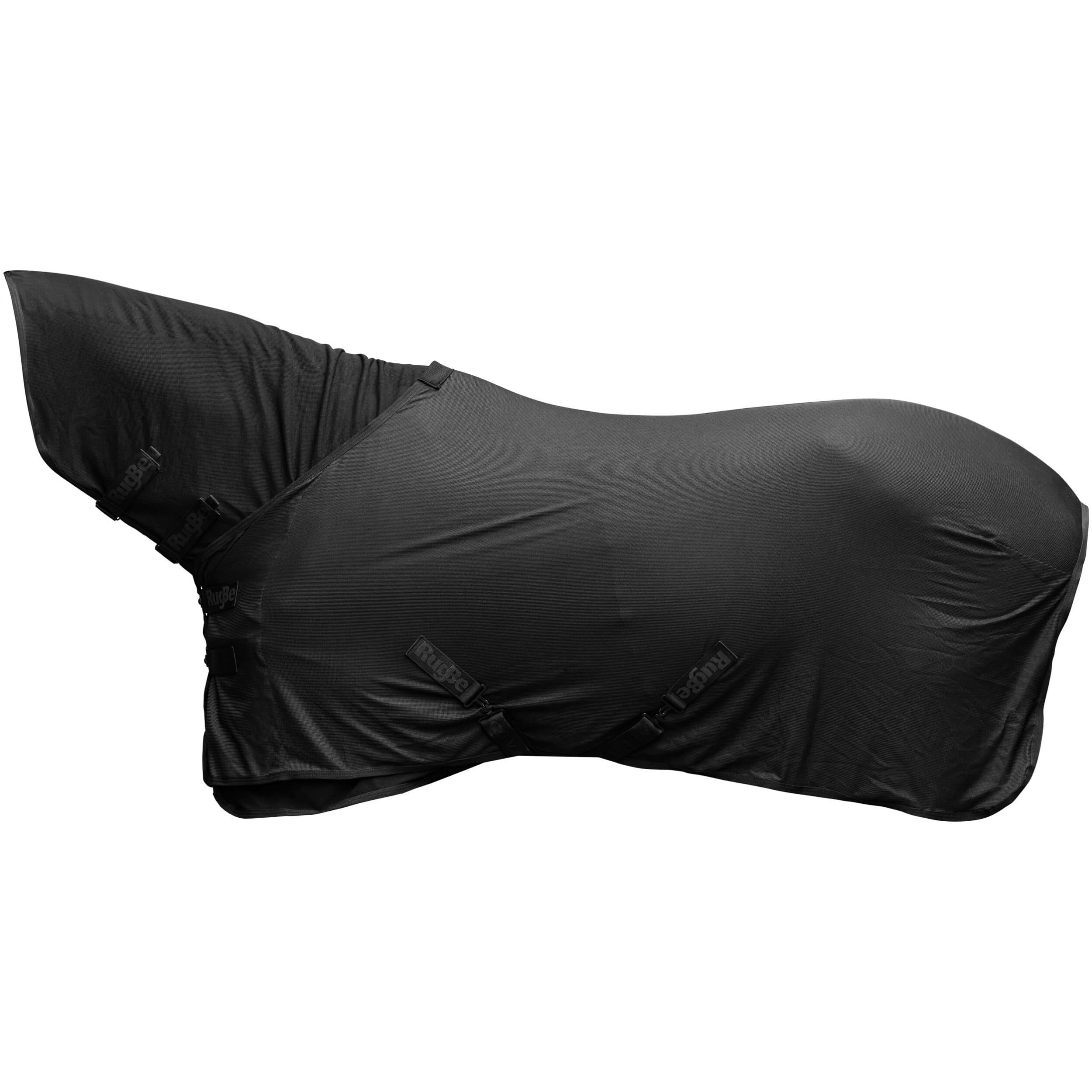 Covalliero - Abschwitzdecke Light – Pferdedecke mit Halsteil (separat) – Transportdecke mit Schnellverschlüssen & Kreuzgurten – schnell trocknend & atmungsaktiv – Schwarz – 145cm