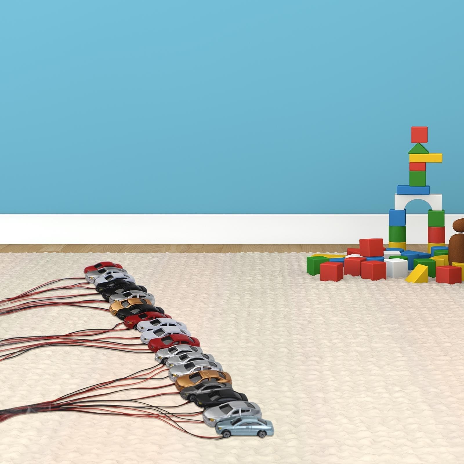 QOXEZY Modellautos im Maßstab N, für Eisenbahn-Layout-Landschaftsbau, 12 V Betrieb, Kunststoff-Körper, beleuchtete Einheiten für Eisenbahn-Layouts (180)