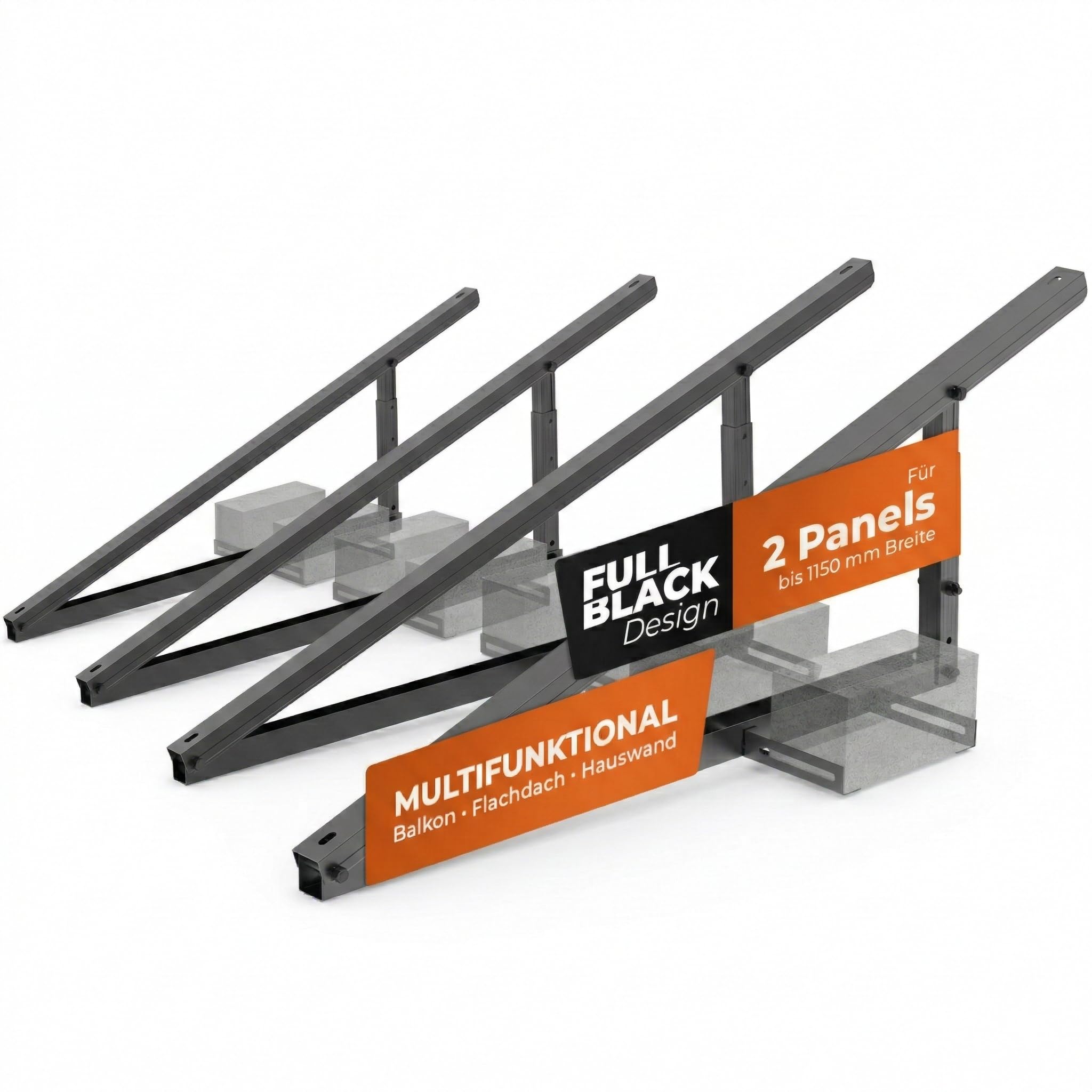 Solarway Balkonkraftwerk Halterung für Solarpanel | Balkon, Geländer, Fassade und Flachdach Befestigung für 2 Solarmodule Halterung Set | Neigungswinkel 15-30° | Schwarz