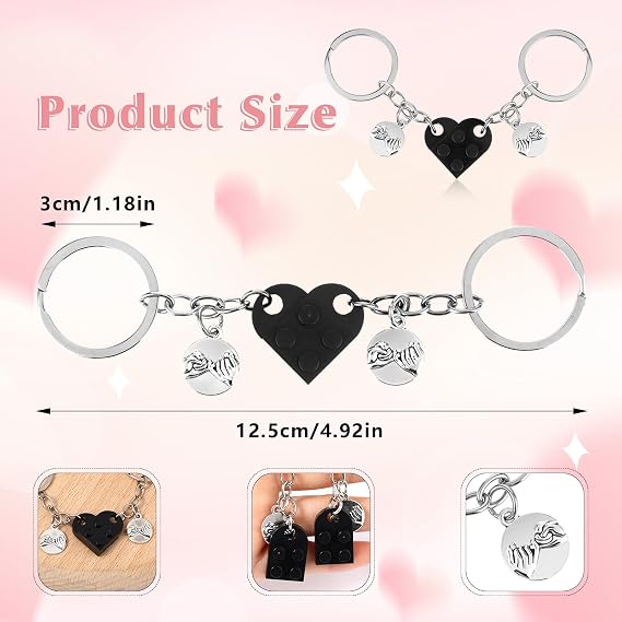 Ouligay 2pcs Matching Couple Love Heart Keyring Gifts for Boyfriend Girlfriend, Best Friend Birthday Friendship for Women, Valentines Gifts for Him Her Men Husband Romantic I Love You Gifts