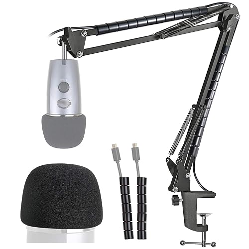 YOUSHARES Blue Yeti Nano Boom Arm with Pop Filter - Adjustable Blue Yeti Nano Mic Stand and Mic Cover Foam Windscreen Compatible with Blue Yeti Nano Microphone - Boom Arm With Cable Sleeve