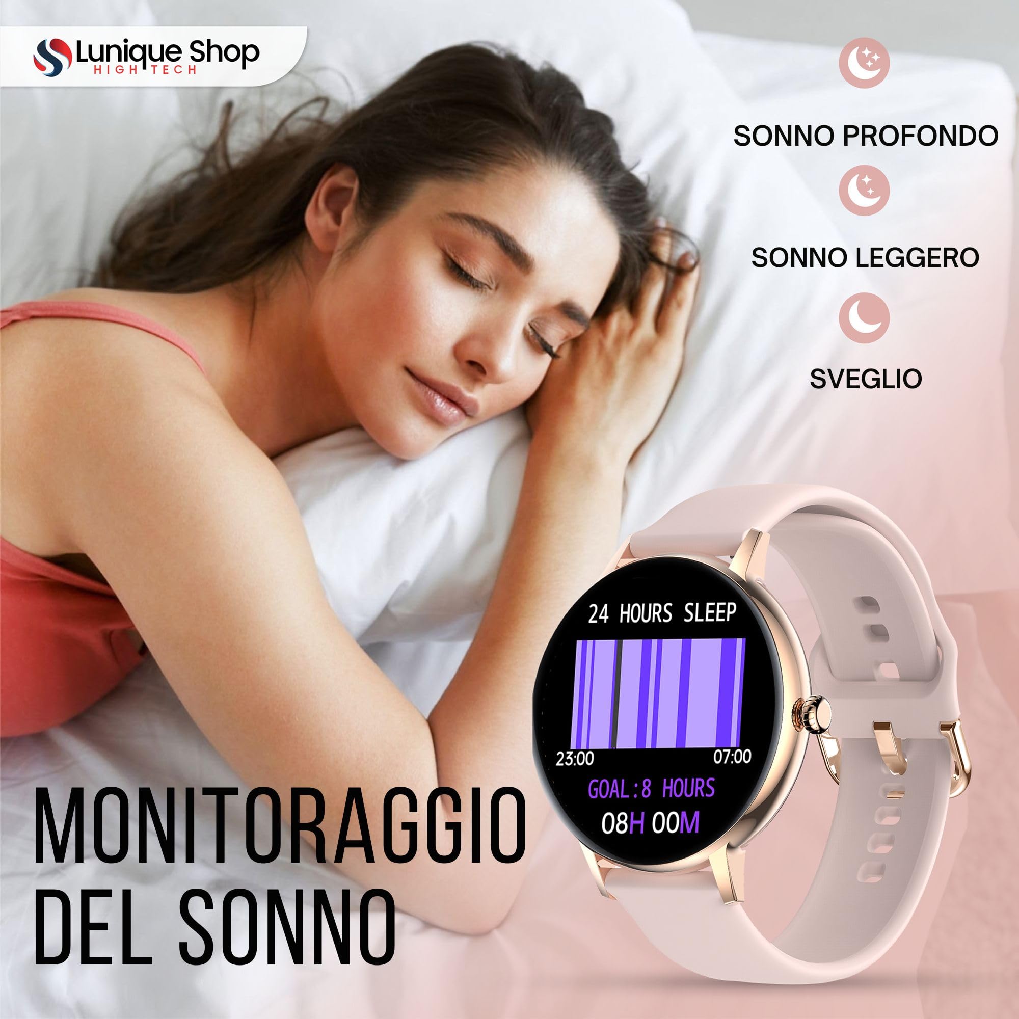 LSCALL Smartwatch donna Chiamata e Risposta, notifiche, messaggi, contapassi, assistente vocale, Orlogio con 2 cinturini, Cardiofrequenzimetro, SpO2,Fitness Sonno per Android iOS 1.7"