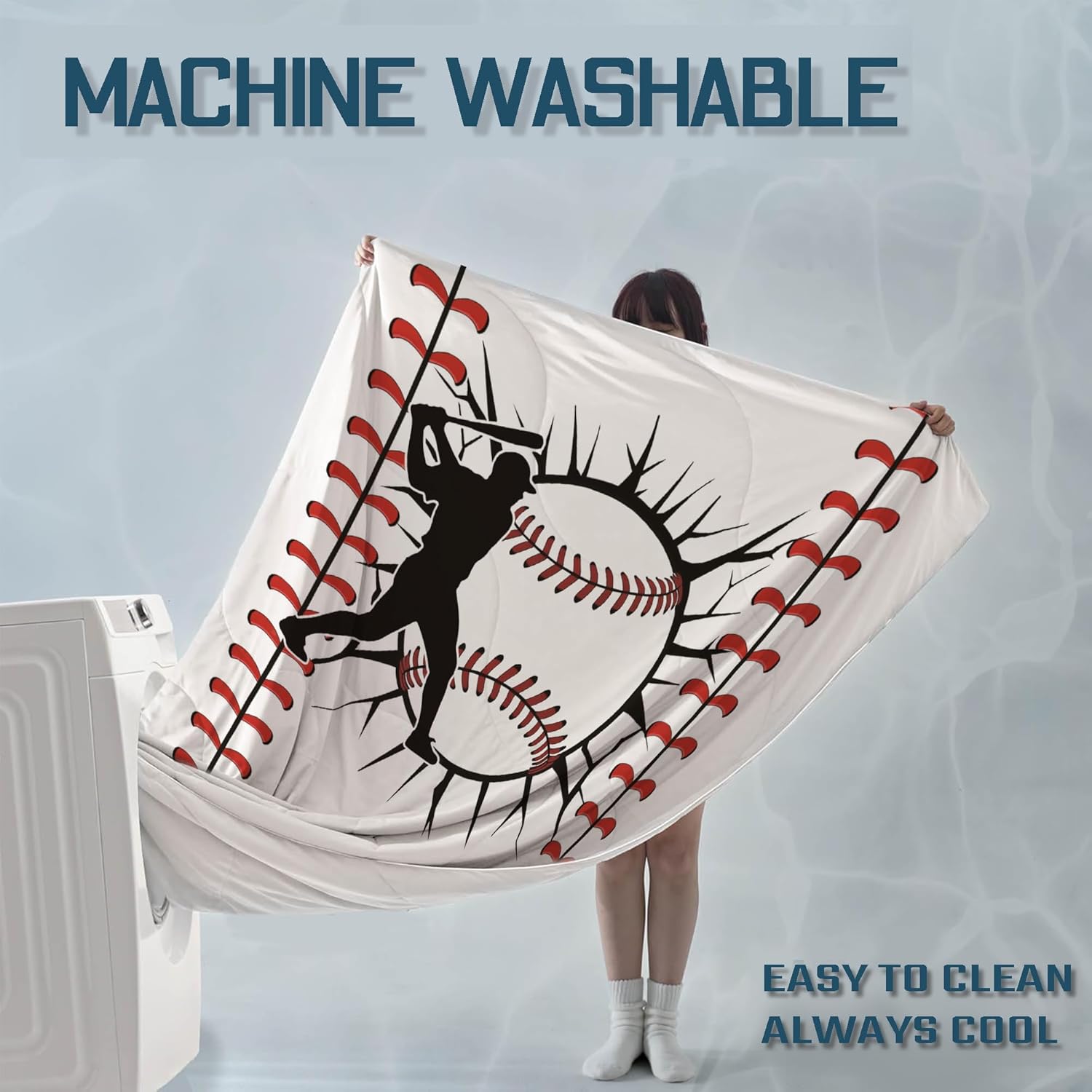 Baseball Fan's Cooling Comforter Queen Size – Double-Sided Ice Tech Blanket for Hot Sleepers, Breathable Lightweight Summer Bedding, All-Season Cold Quilt