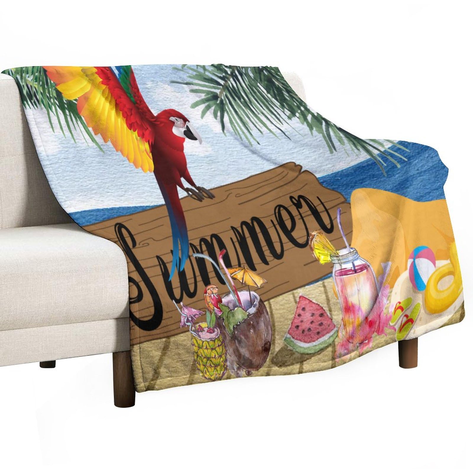 Parure de lit d'été perroquet en polaire 127x152 cm pour chambre d'enfant