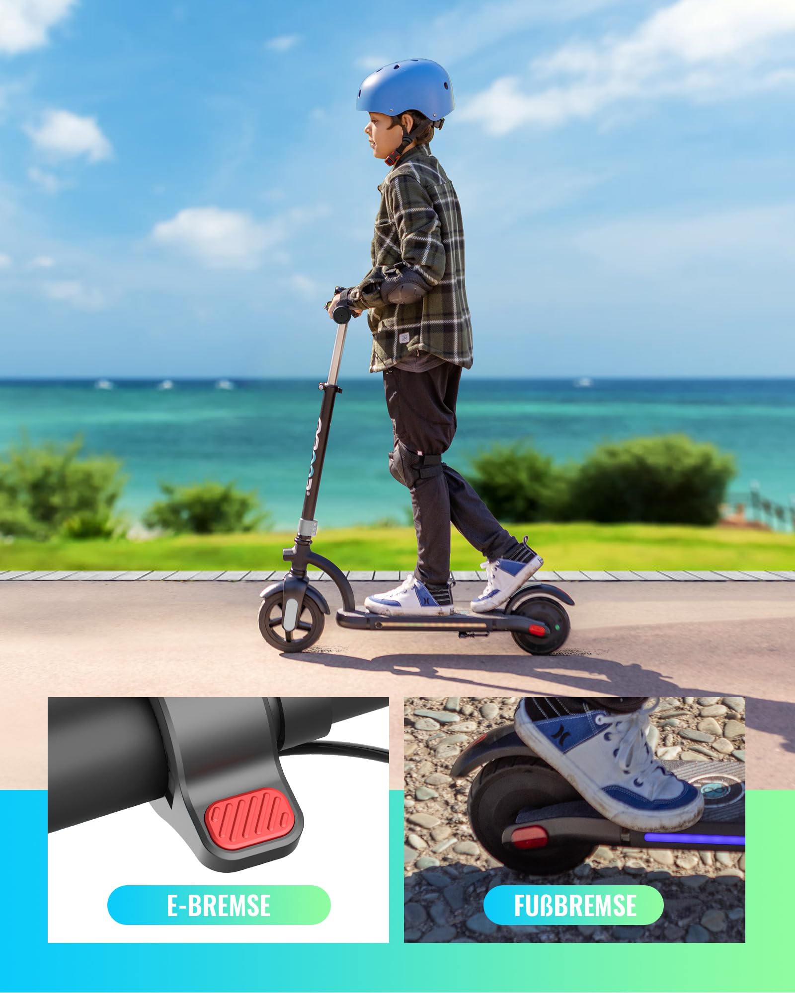 Gyroor E-Scooter Kinder (8-12-16 Jahre), Doppelbremse Elektroroller für Kinder 16Km/h, LED-Anzeige,180W Motor Höhenverstellbarer E Roller Kinder, Geschenk für Kinder und Jugendliche