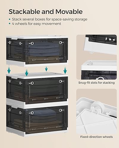 Miniatura 5 de SONGMICS Contenedores de almacenamiento de plástico con tapas, 18 galones (72 cuartos de galón), organizador de armario apilable, 5 puertas, paquete