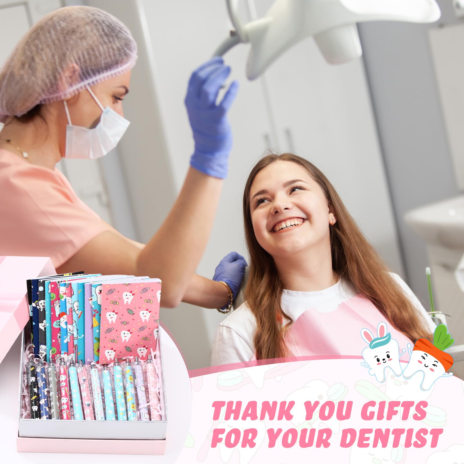 Sayglossy 24 blocs de notas de dientes para asistentes dentales, diarios de dentista, cuaderno de bolsillo pequeño, bolígrafos de 1 mm, tinta negra, regalo de dientes para oficina, escuela, papelería