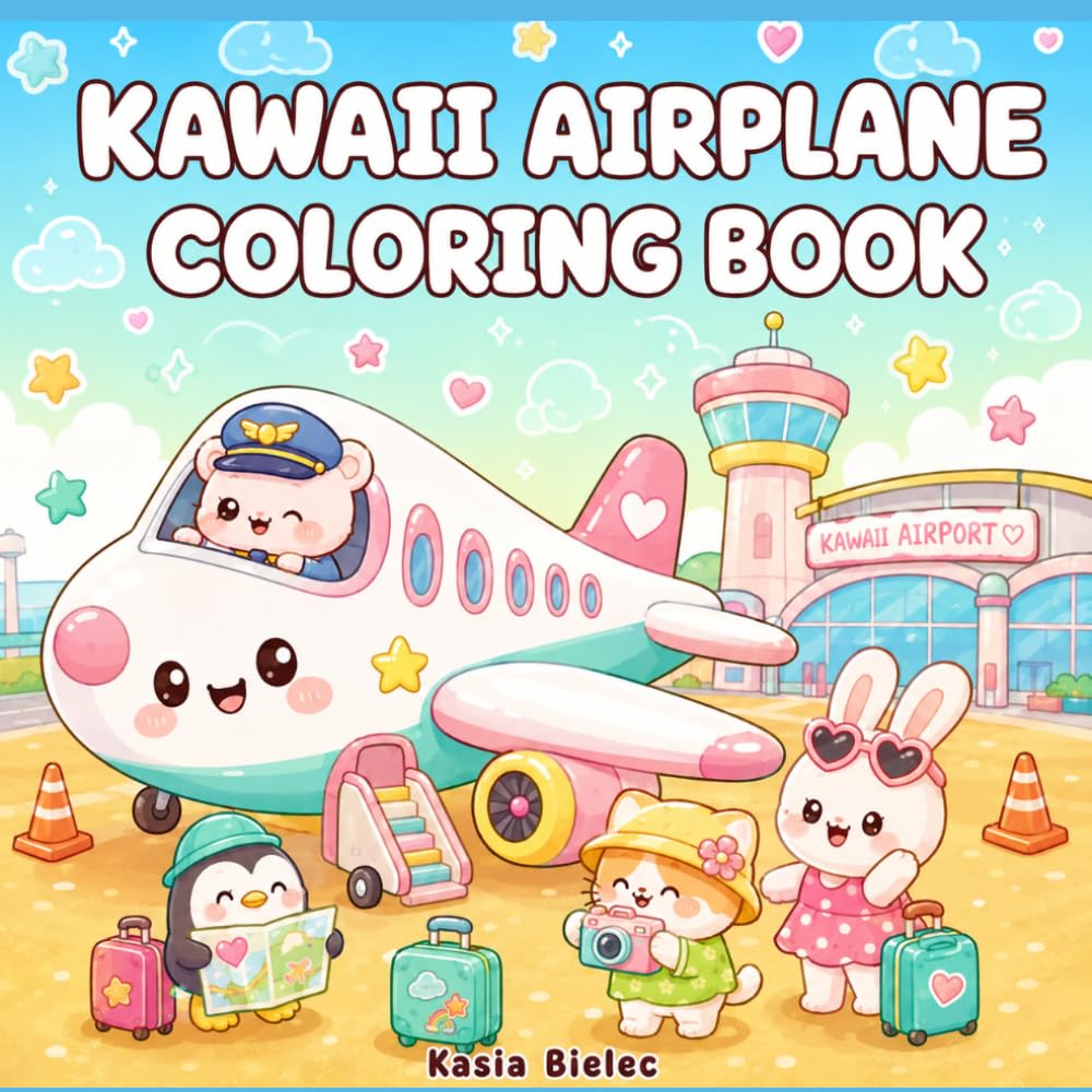 Kawaii Airplane Coloring Book: 30 Cute Travel Adventures with Adorable Animals, Airplanes, Airports, and Cozy Sky Journeys for Kids