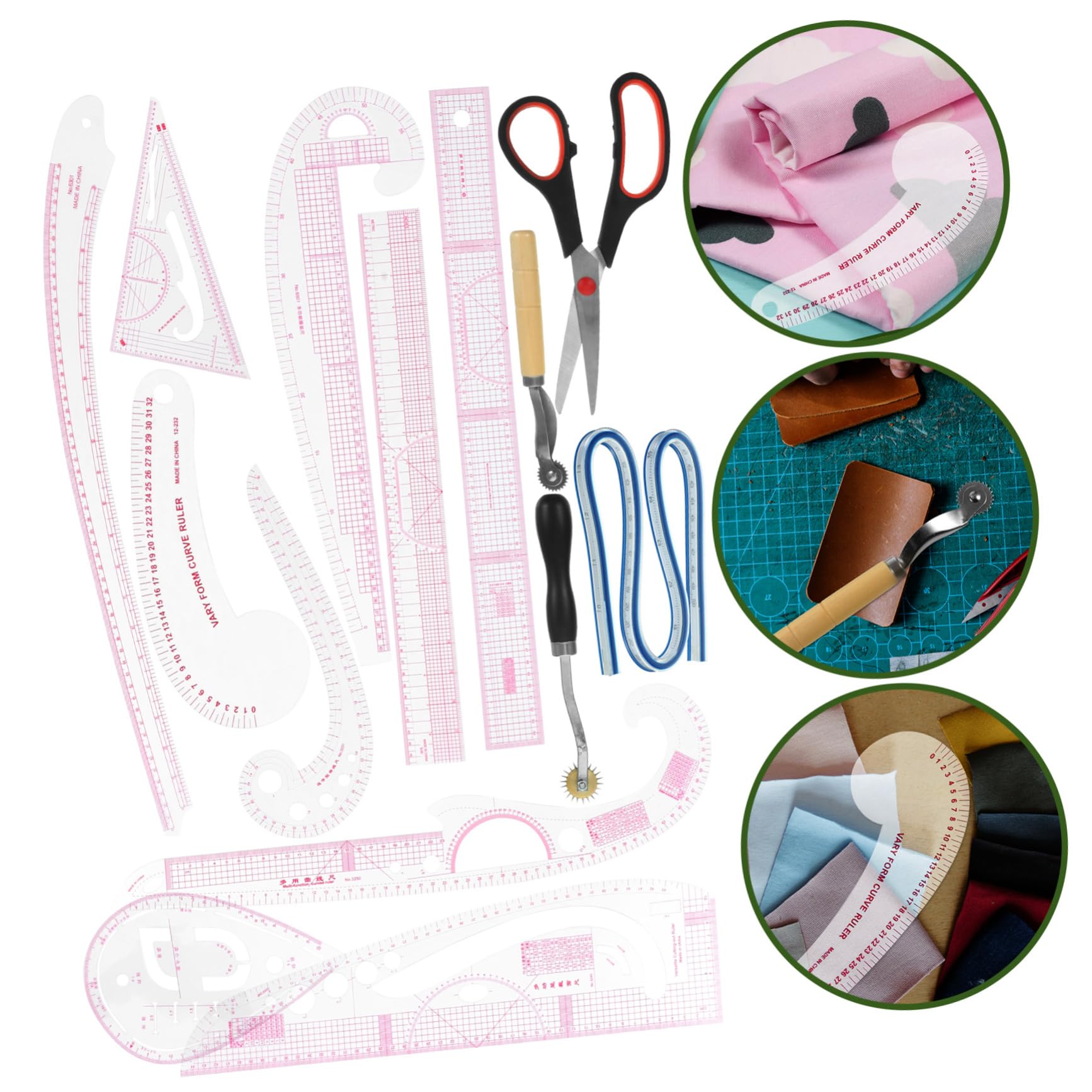 Kit de Règles de Couture 14 Pièces pour Débutants et Tailleurs | Règle Courbe pour Patron, Outils de Mesure et Découpe, Pvc Bois Acier Inoxydable