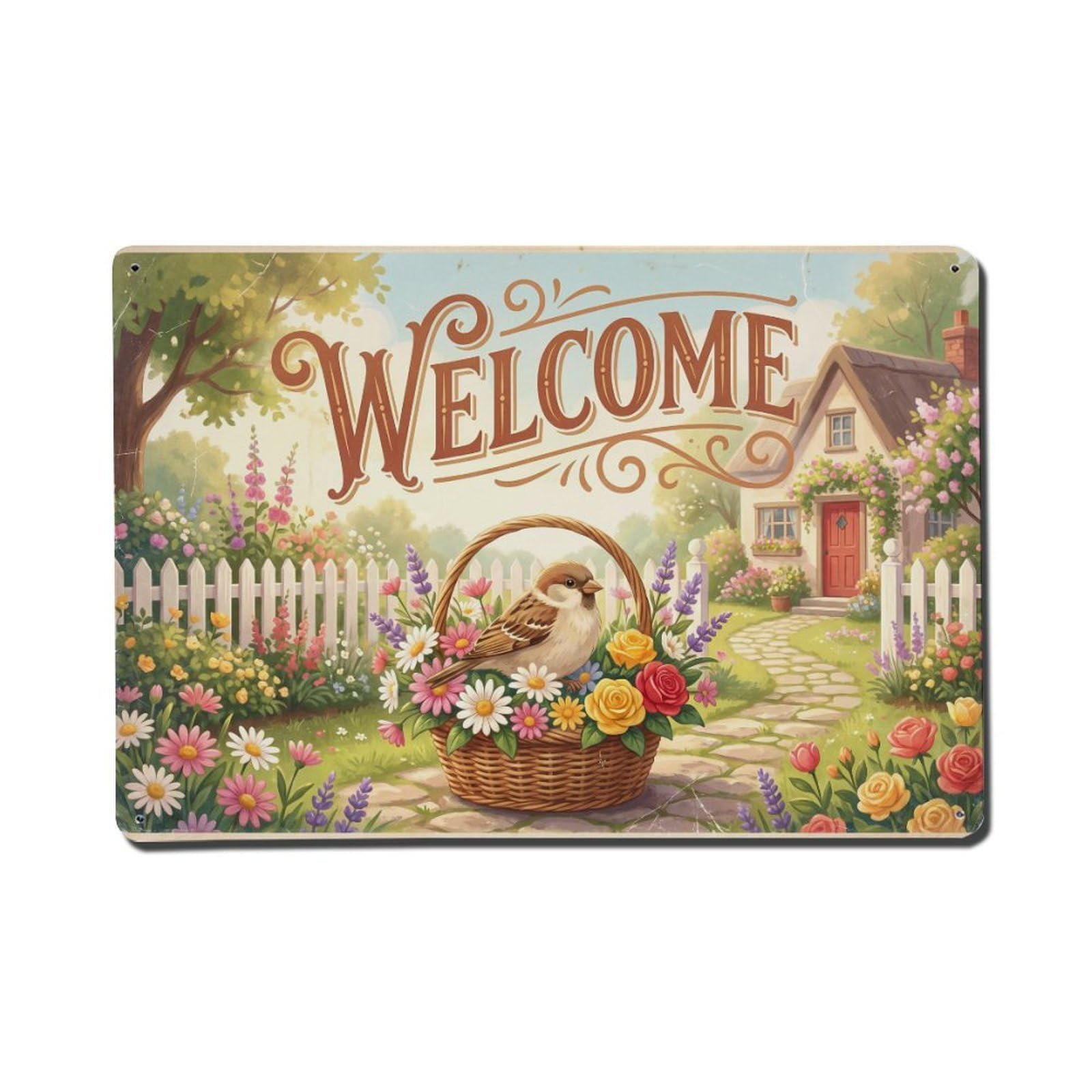 [Vintage Welcome] Sparrow Spring Garden Metal Tin Sign