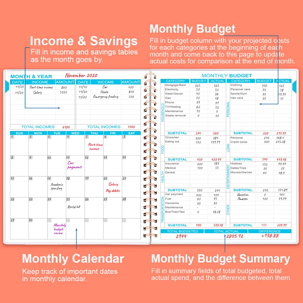 Budget Planner - 8" x 9.5" Monthly Financial Organizer with Expense Tracker Notebook. Monthly Budget Journal, Rose - Image 2