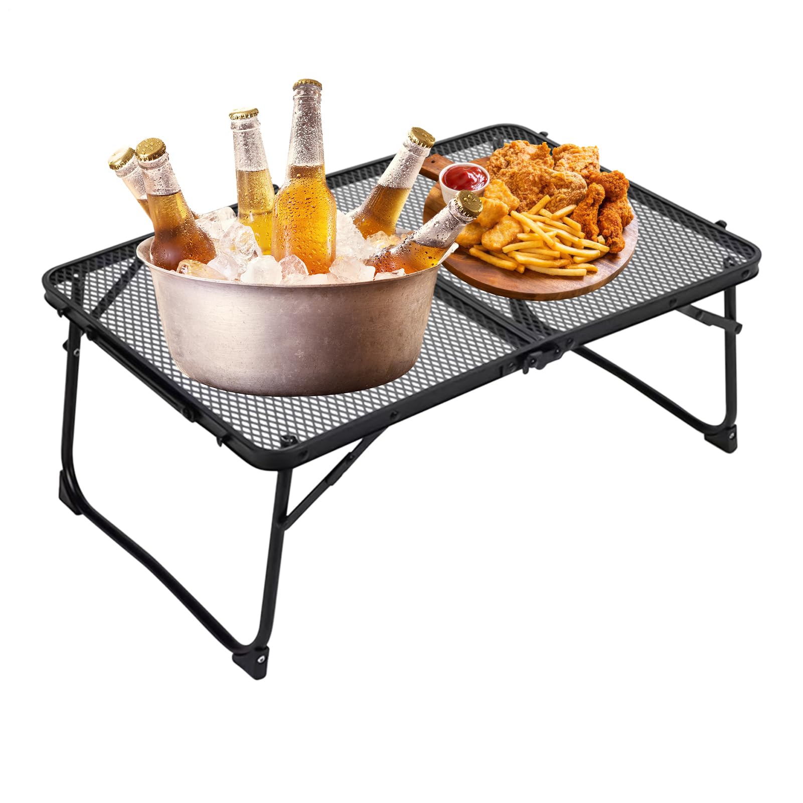 Générique Składany stół kempingowy 60 x 40 cm z blatem | Metalowy stół do grillowania na świeżym powietrzu grill i grill tylna klapa wędkarstwo plaża ogród podwórko