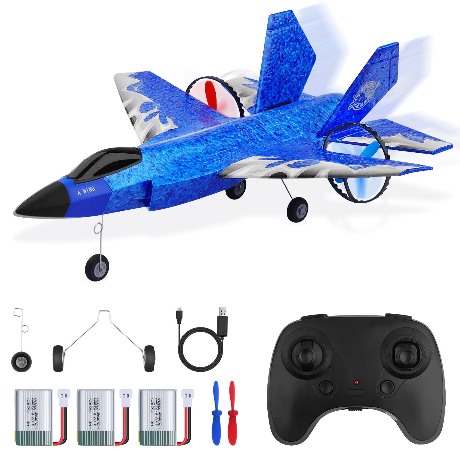 yusvwkj RC Plane, F35 Remote Control Plane with 3 Batteries, 2.4GHz Remote Control Airplane Fighter Toys RC Glider Easy to Fly for Kids Beginners Adults, USB Charging(Blue)