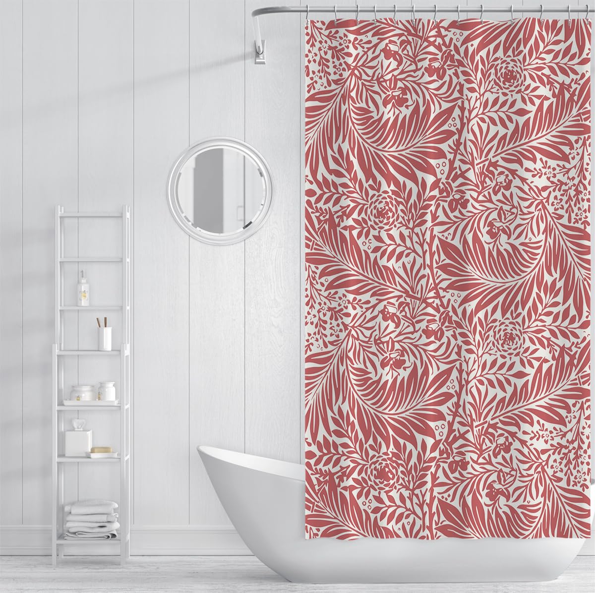 Rideaux Douche Rouge et crème Motifs Floraux et Fruits décoration Salle Bain Rideau Bain en Tissu Polyester étanche Classique et Romantique avec Crochets W150xL200 cm