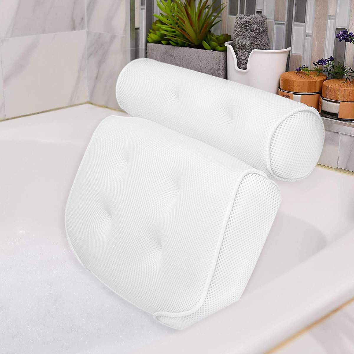 Bath Pillow Bathtub Pillow with 6 Upgraded Non-Slip Strong Suction Cups, Extra Thick Spa Bathtub Cushion for Head, Neck, Back and Shoulder Support, Fits Jacuzzi & Hot Tubs