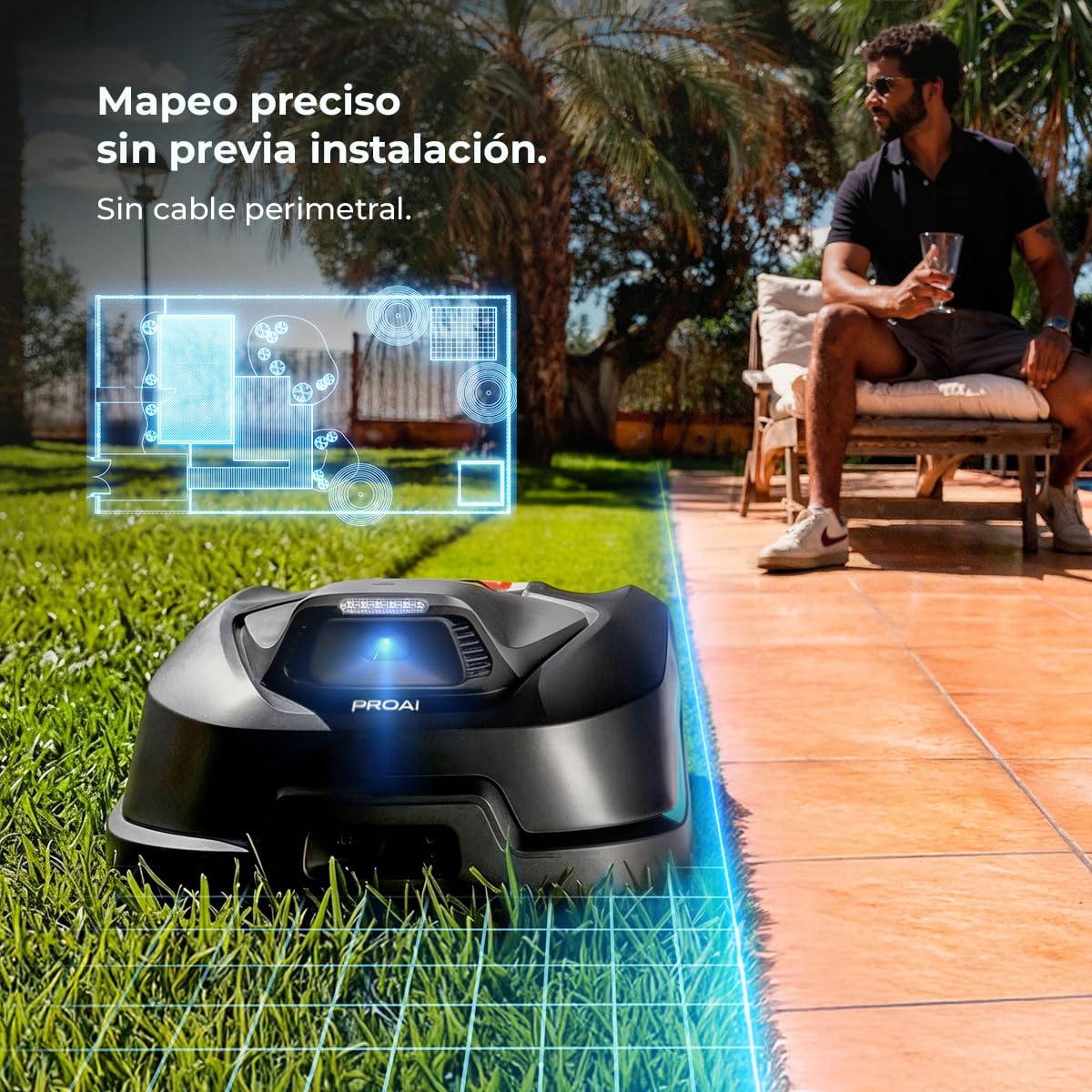 Cecotec Robot Cortacésped sin Cables - Reconocimiento de Objetos y Cámara Conga Grasshopper 800 ProAI. Autonomía hasta 800m², Corte Regulale Entre 30-60 mm, Control App, IPX5