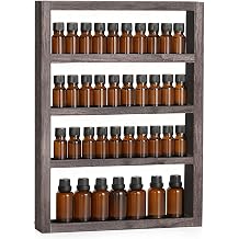 ETELI 4 Tier Wall Essential Oil Storage Rack Wood Nail Polish Shelf | Wooden Display Shelf Holder with Groove Inside for Bedroom Bathroom Powder Room, Rustic Brown