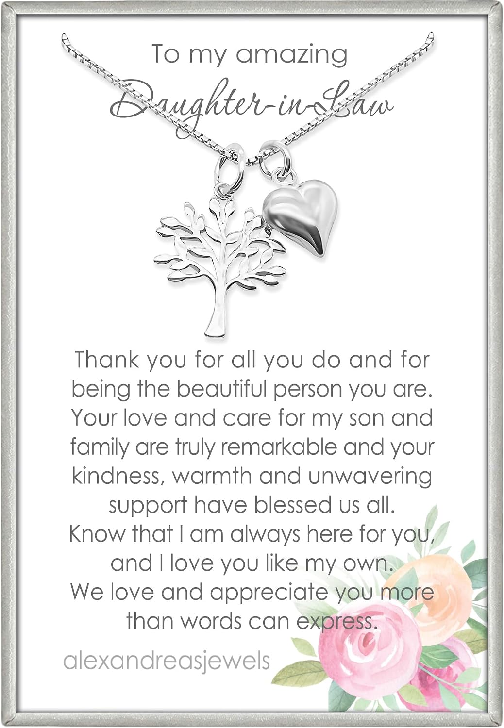 Sterling Silver Tree of Life Necklace with Puffed Heart Charm for Women, Mother's Day Gift for Daughter-in-Law, Present for Daughter in Law