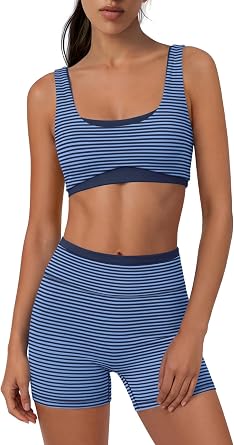 Yanekop Womens 2 Piece Layered Workout Set Sports Bras Yoga Biker Shorts
