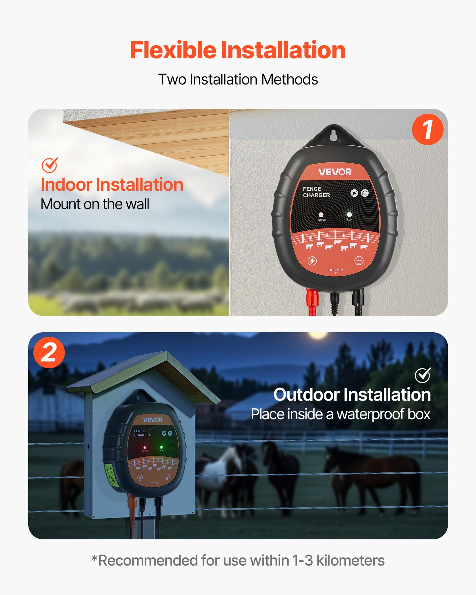 VEVOR Caricabatterie per Recinzioni Elettriche, 10 kV 1 J Elettrificatore per Recinzioni Elettriche AC/DC con Indicatore LED, Impedisce l'Intrusione di Animali Selvatici per Pollame da Allevamento