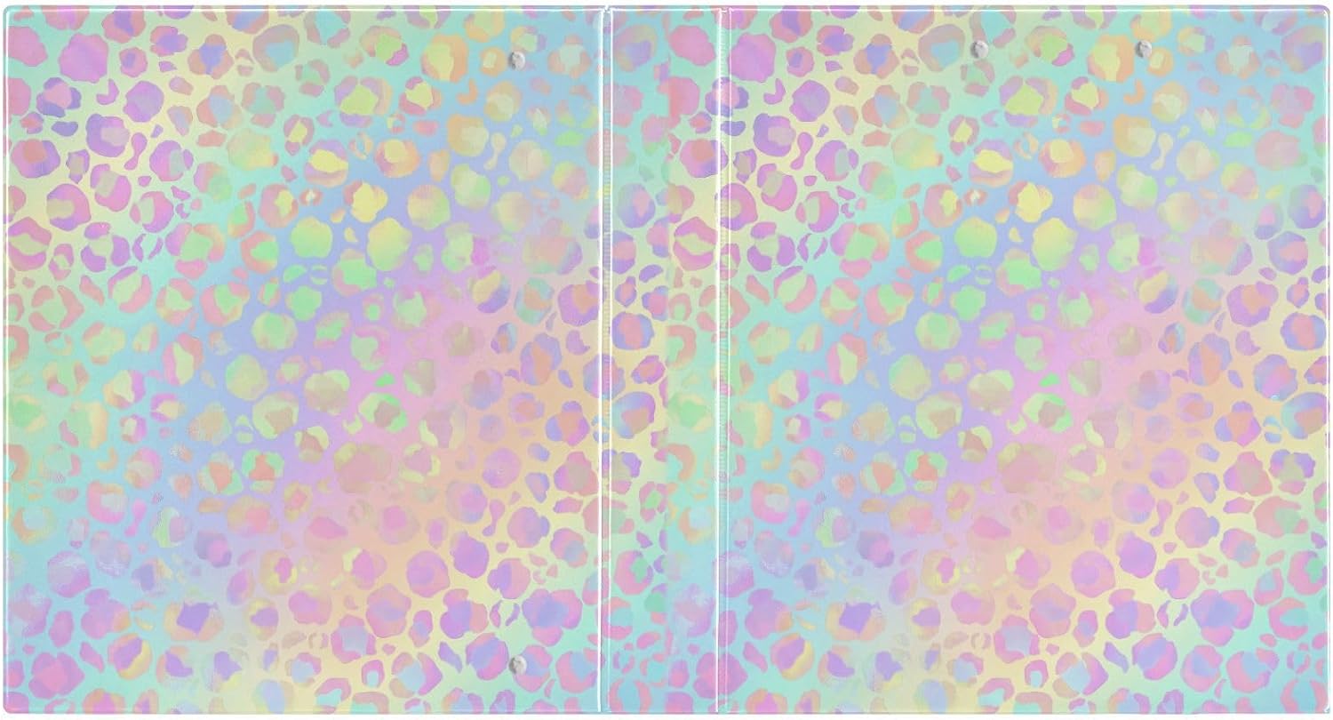 3 Ring Binder, Rainbow Leopard Print Neon File Folder Holds 200 Sheets File Storage for Women Men School Office Supplie