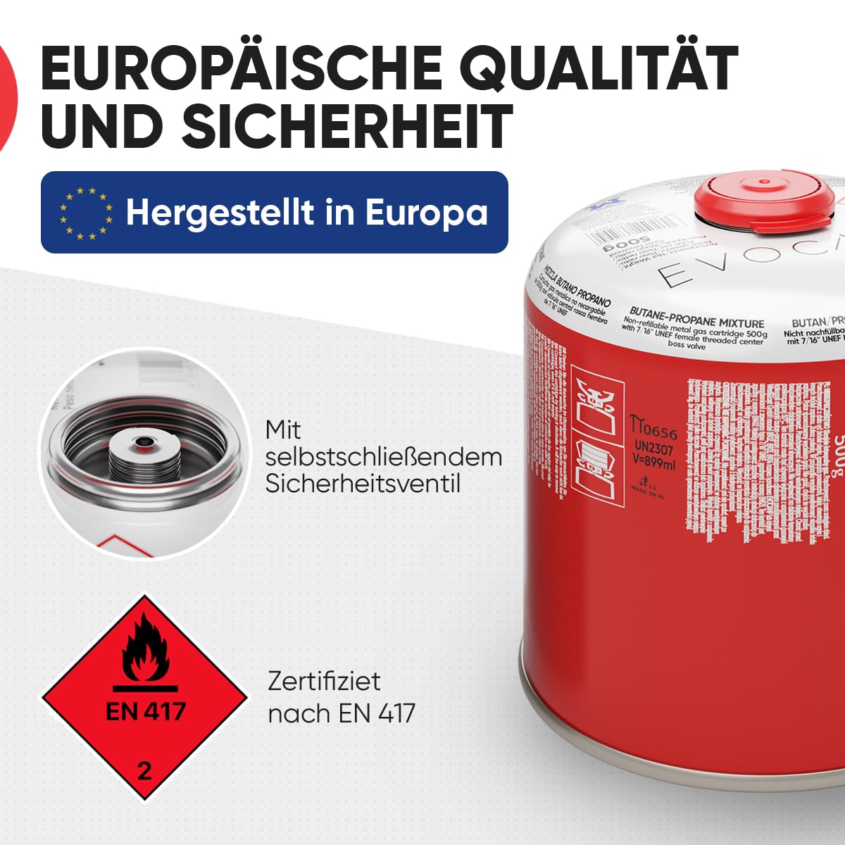 6x Butangas Kartuschen 500g, Schraubkartusche mit Butan/ Propan Gas 899 ml, Gaskartusche EN417, Ventilkartusche mit Schraubverschluss, Gas Kartusche mit Camping Gas, Gaskartuschen Schraubventil
