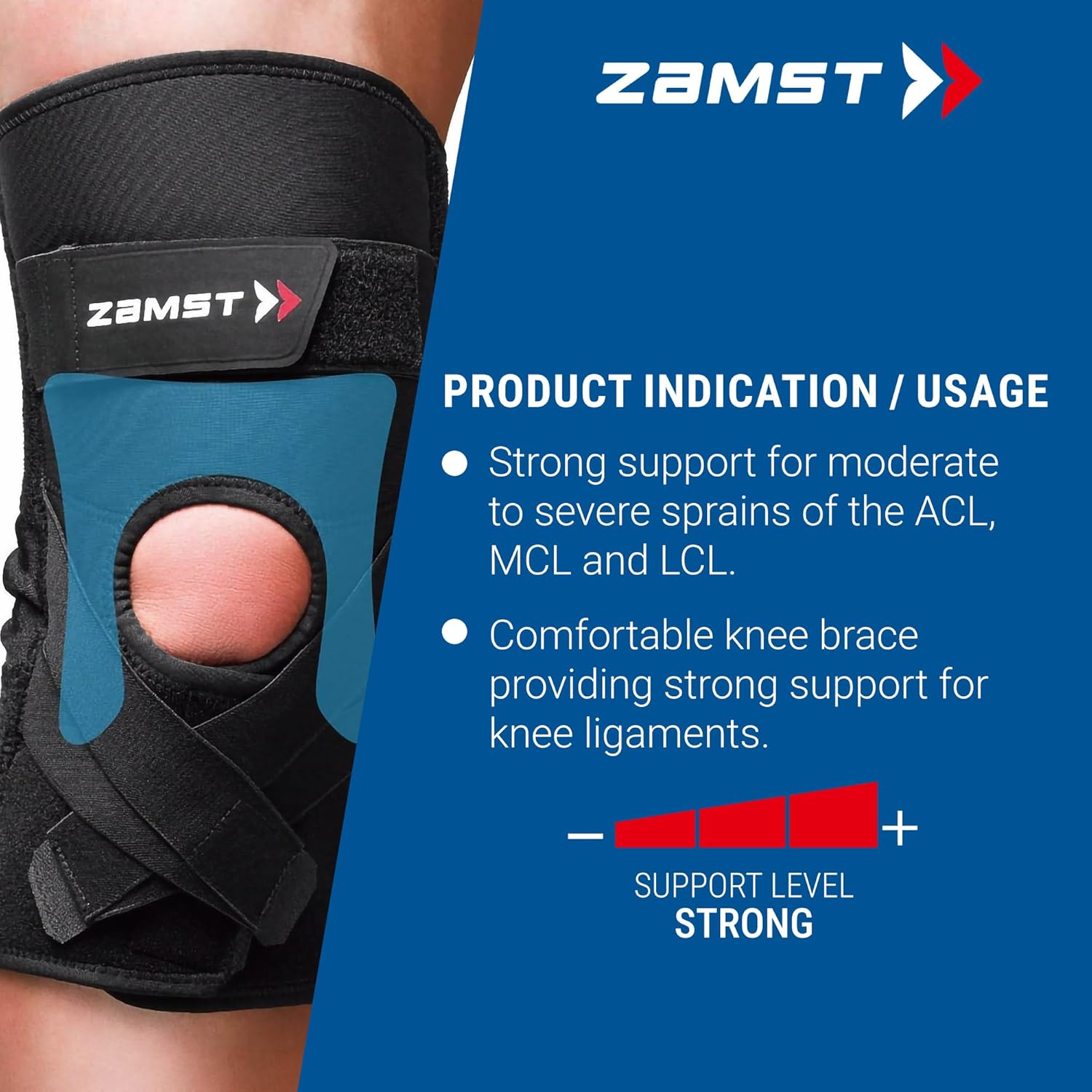 Zamst ZK-Protect Sports Knee Brace With Flexible Resin Stays Protecting the Knee Ligaments For Sprains of the ACL, MCL, LCL-for Basketball, Volleyball, Football, Soccer,Skiing (Large)