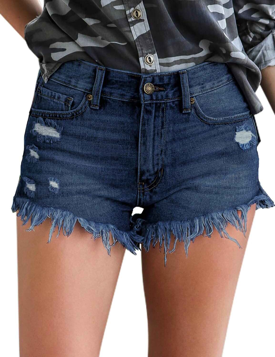 luvamia Women Casual High Waisted Denim Shorts Frayed Raw Hem Ripped Jeans Shorts