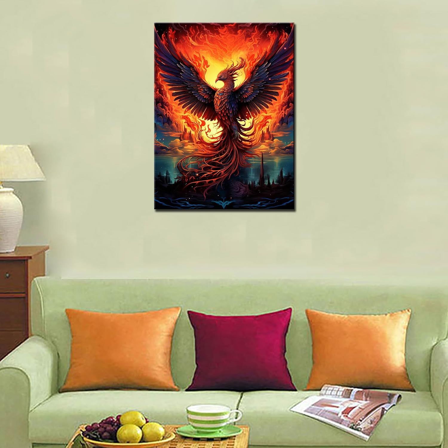 Fantasy Animal Diamond Painting for Adults,Fire Phoeni DIY 5D Full Drill Crystal Art Mythical Wildlife Paintwork 16x12 inch,Landscape HD Canvas Diamond Craft Home Decor Boho Art Gift(DIY Frame)