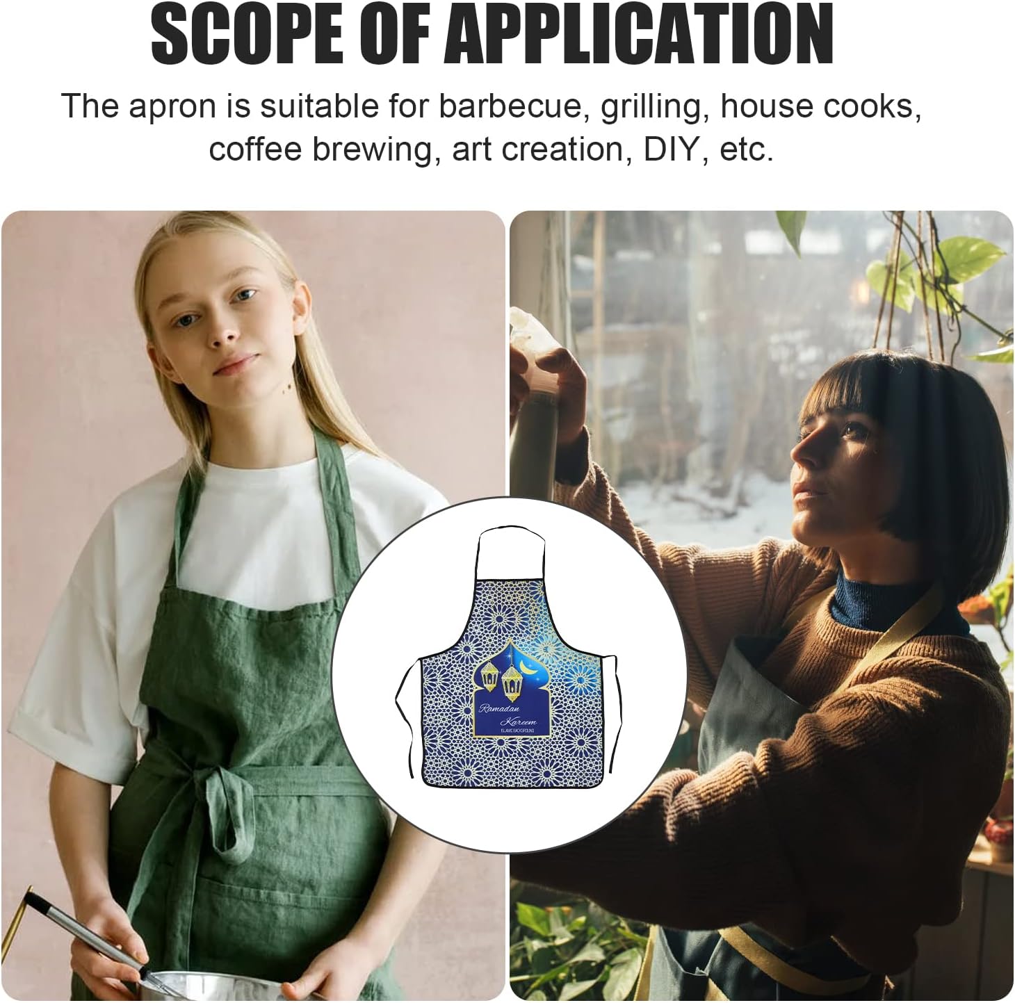 LUOZZY Ramadan Kareem Apron Eid Decorations for Home Baking Apron Muslim Kareem Ramadan Home Kitchen Housewarming Gifts, Blue