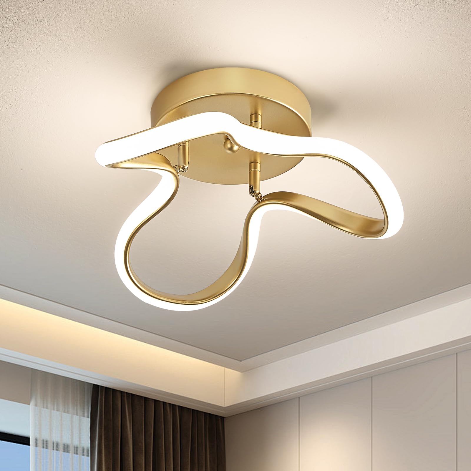 WOKNOS LED Deckenlampe 24W, 4000K Neutralweiß, 31cm Moderne Gold Aluminium Deckenleuchte,CE-zertifiziert, für Schlafzimmer, Wohnzimmer, Flur, Küche, Waschküche