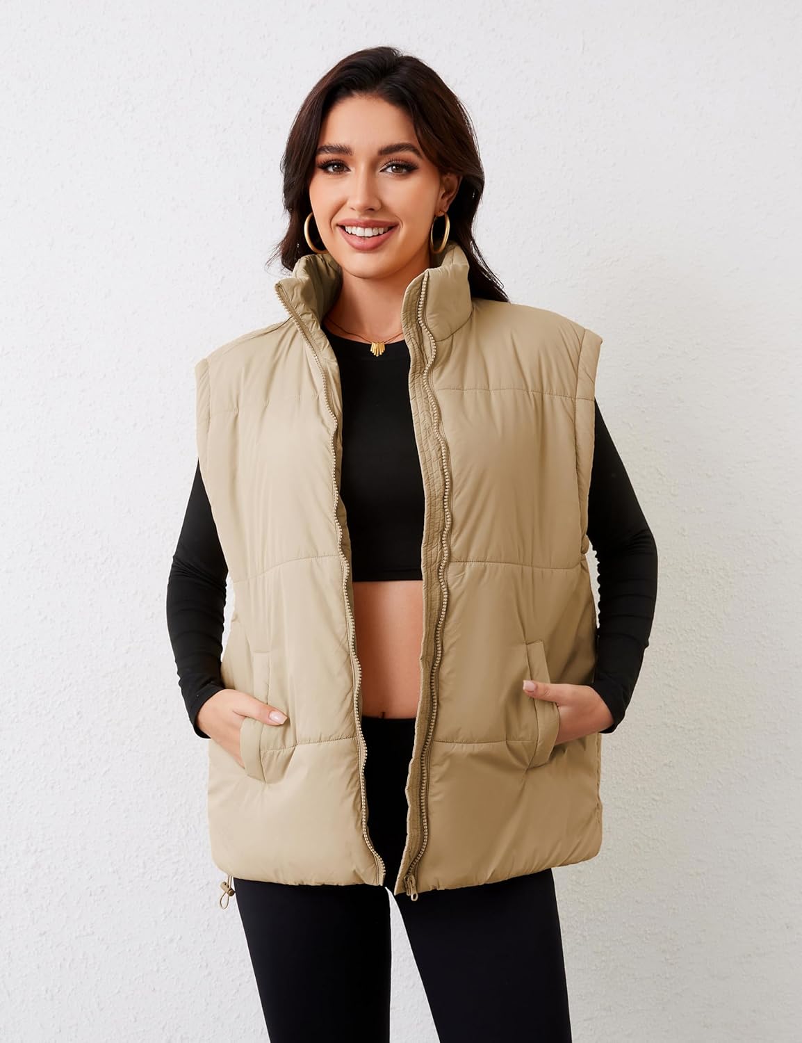 APAFES Women Winter Oversized Puffer Vest Quilted Lightweight Stand Collar Sleeveless Padded Puffy Jackets Coat with Pockets - Image 8