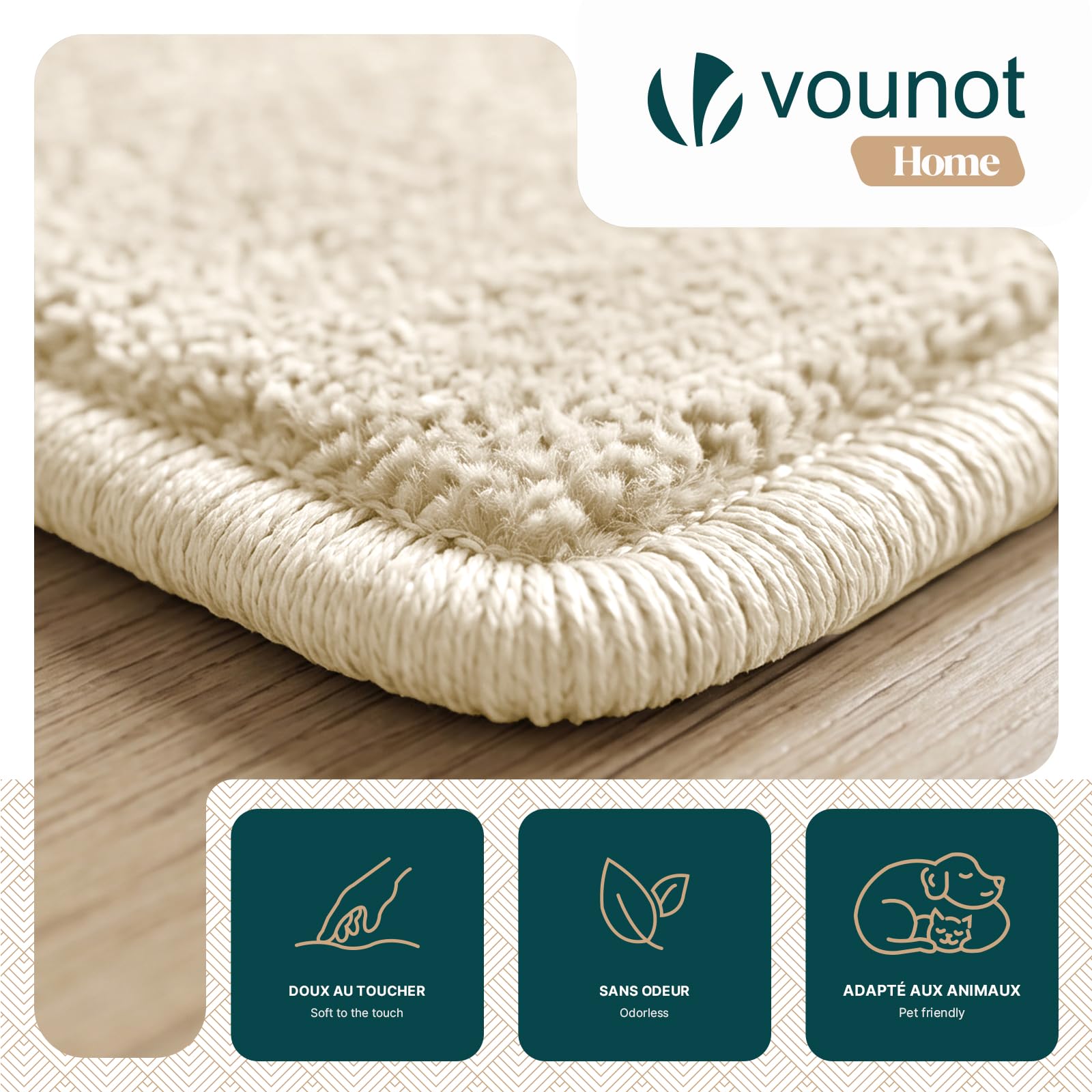 vounot ® Tapis de Salon Moderne Ultra Doux Tapis à Poils Ras Lavable en Machine avec Un sous-Tapis antidérapant fourni pour Le Salon la Chambre ou la terrasse 200x300cm Beige