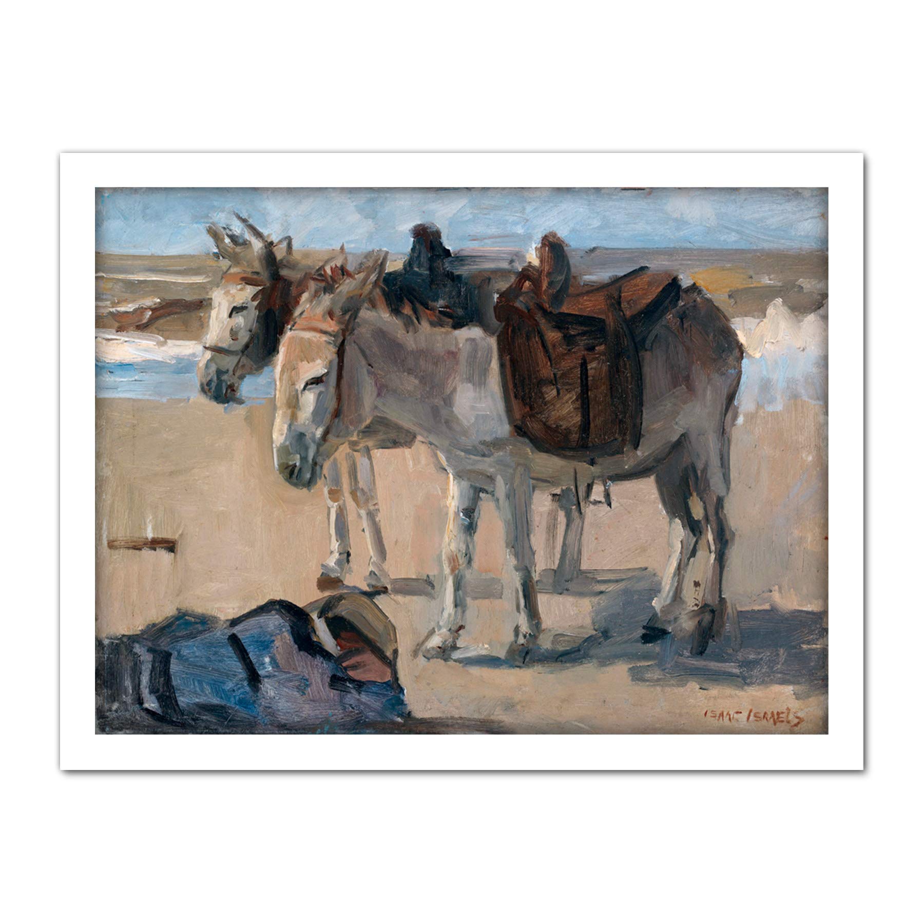 Artery8 Isaac Israels Two Donkeys On Beach Landscape Artwork Framed Wall Art Print 18X24 Inch