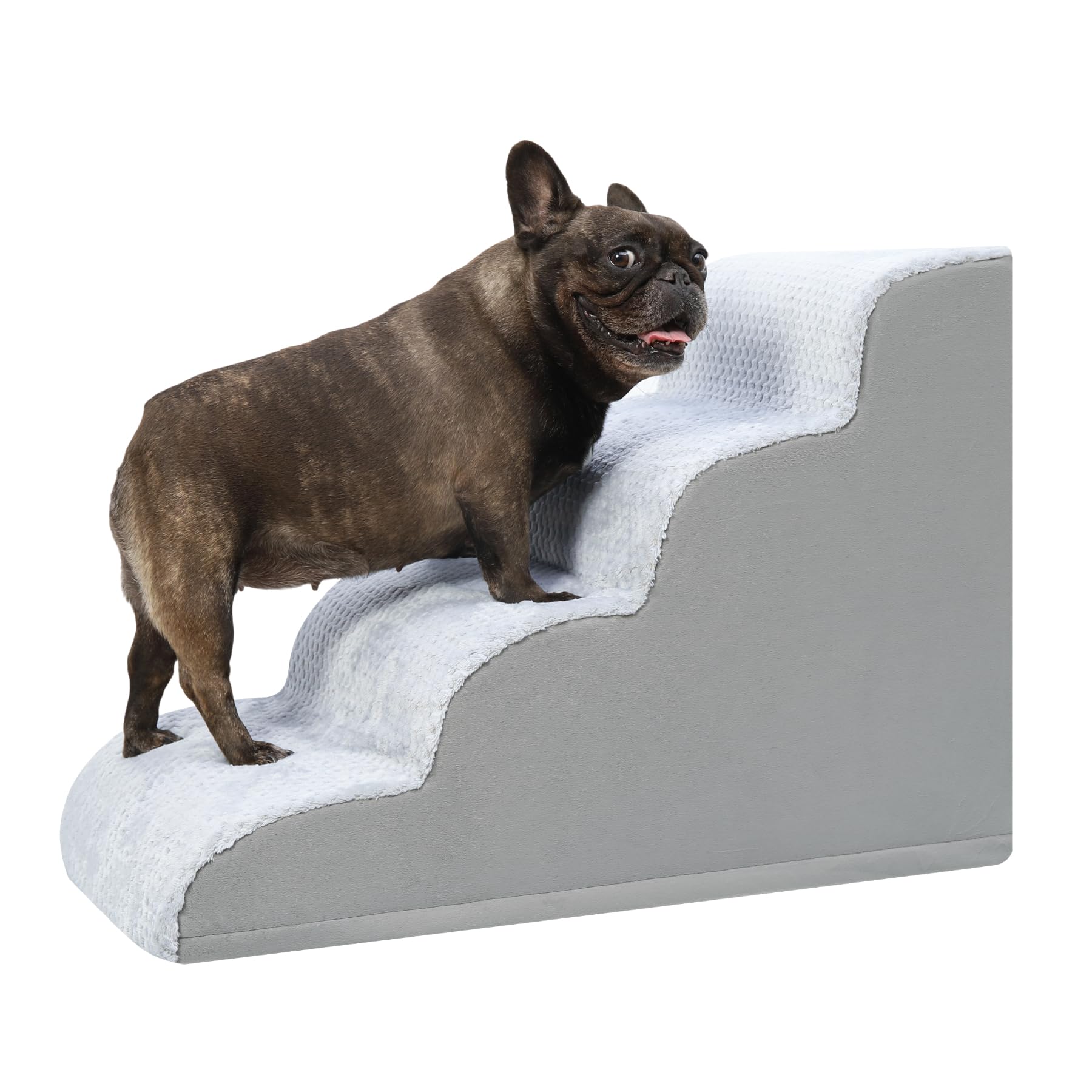 KSIIA Escalera para Perro 4 Escalones, Rampa para Perros con Base Antideslizante, Escalera para Mascotas Funda Desmontable y Lavable, para Sofá y Cama, Cachorros y Mascotas Mayores, 40x72x50 cm, Gris